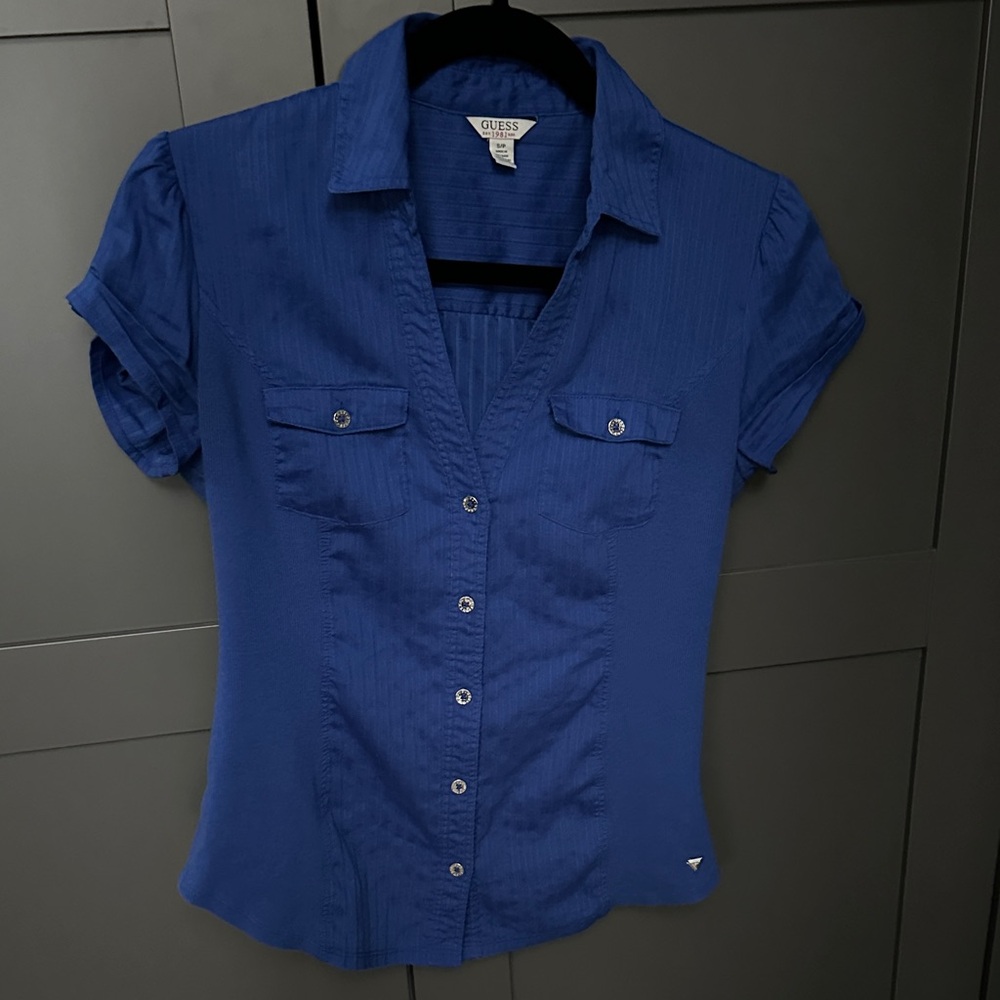 Guess Blue Button Down Shirt for Women